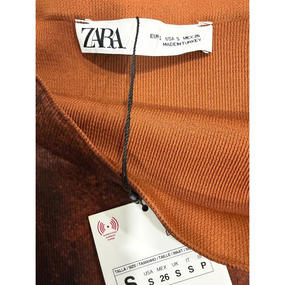 Zara Womens Rust Brown Acid Wash Knit Midi Skirt High Waist Small - Picture 6 of 6